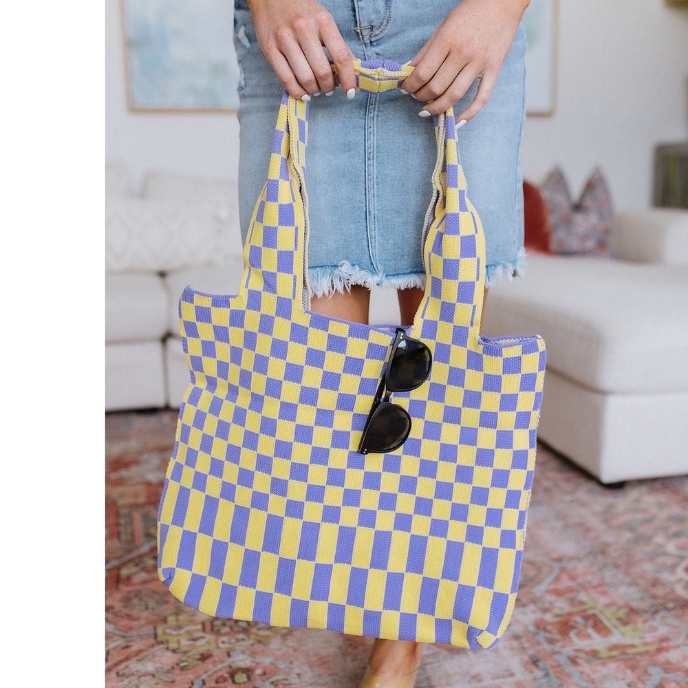 Checkerboard Lazy Wind Bag Lilac and Yellow Checkered Shoulder Bag OS NWT